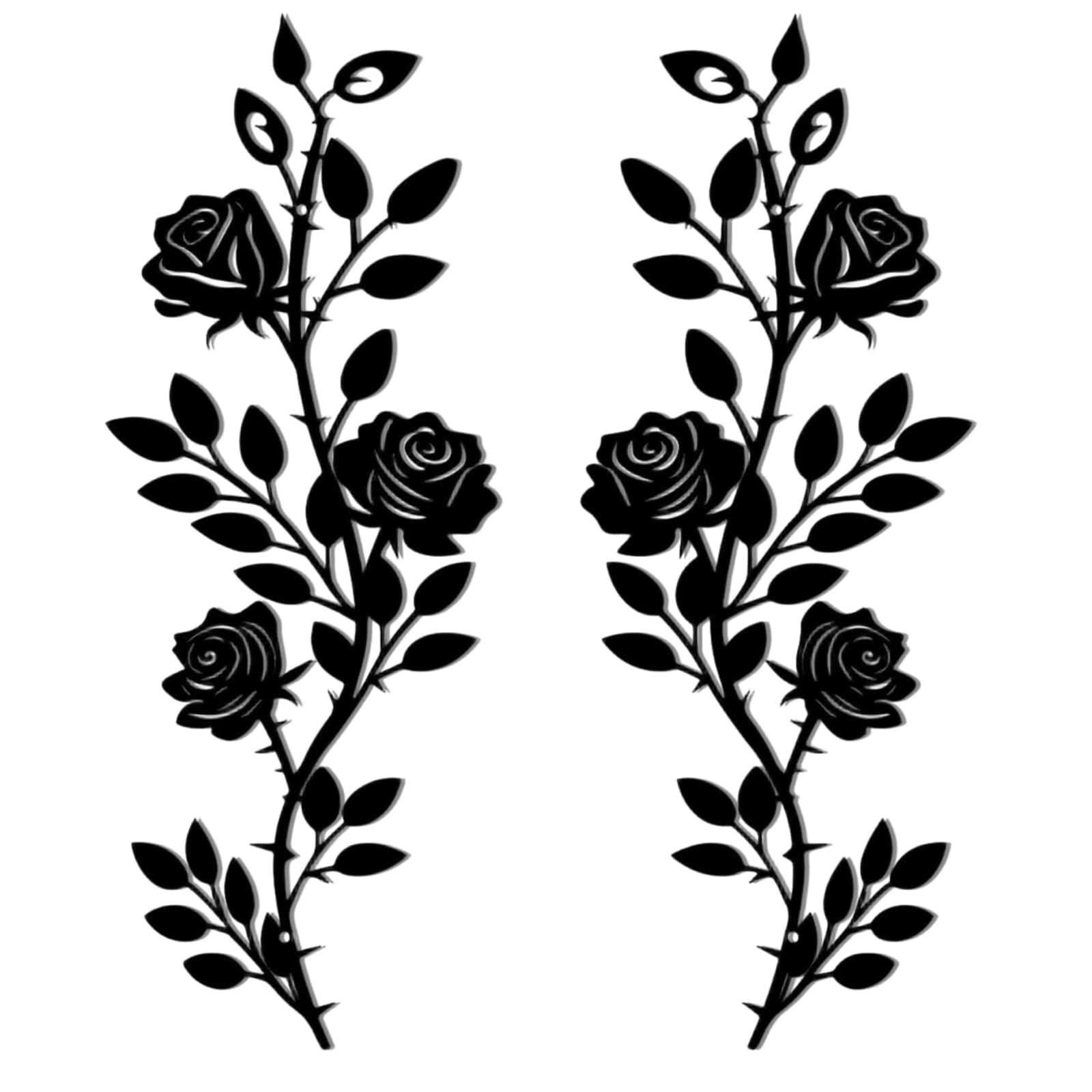Pralen 2 Pcs Metal Rose Floral Wall Decor, Long Iron Black Flower Hanging Art Decor with Screws, Rustic Farmhouse Ornament, Indoor Outdoor Home Decoration for Garden Living Room Kitchen Patio Balcony