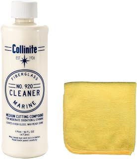 "Collinite No. 920 Fiberglass Marine Cleaner & Towel Combo Marine/RV Stain, Water Spot & Oxidation Remover. Easy to Use Restores Shine/Enhances Look. Preps Surface Fast for Wax Protection."