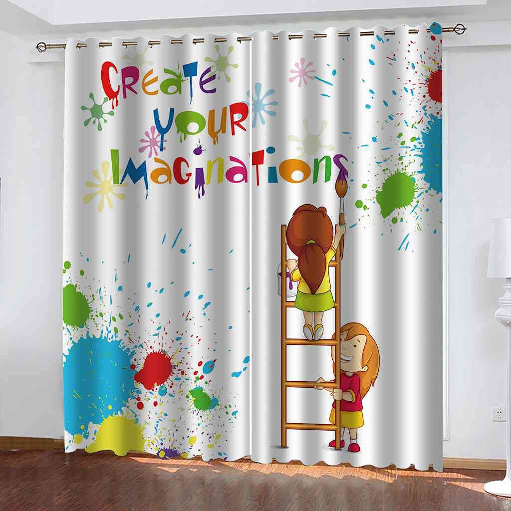 Rideau chambre occultant à oeillets doodle de couleur 3D pour décoration maison moderne