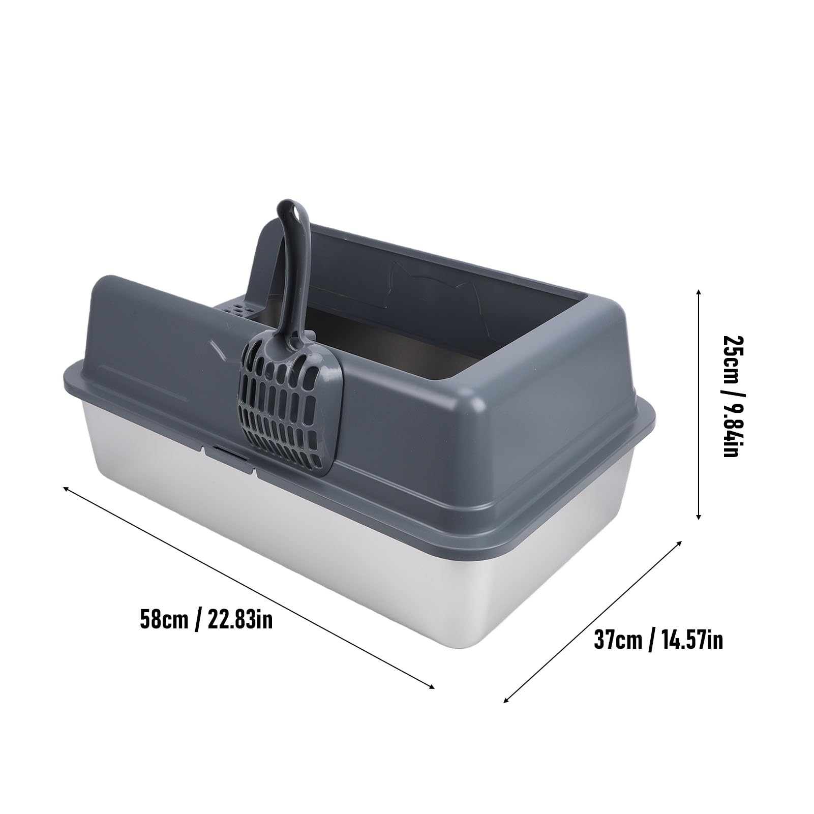 Luocute Arenero Extragrande de Acero Inoxidable para Gatos, Cerrado, Tapado, Sellado, Diseño de Laterales Altos, Antifugas, Fácil de Limpiar, para Gatos Grandes, Uso en Interiores. (Gris Oscuro)