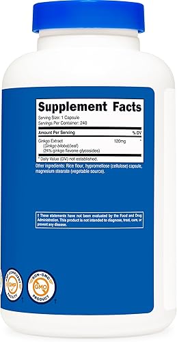 Vista 5 de Envase de 0.0042 onzas con 240 cápsulas de Ginkgo Biloba marca Nutricost., 1 botella, 1