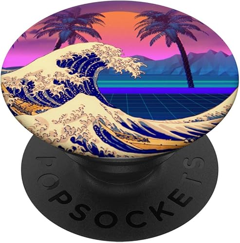Great Wave of Kanagawa Vaporwave - Soporte para teléfonos y tabletas, Negro