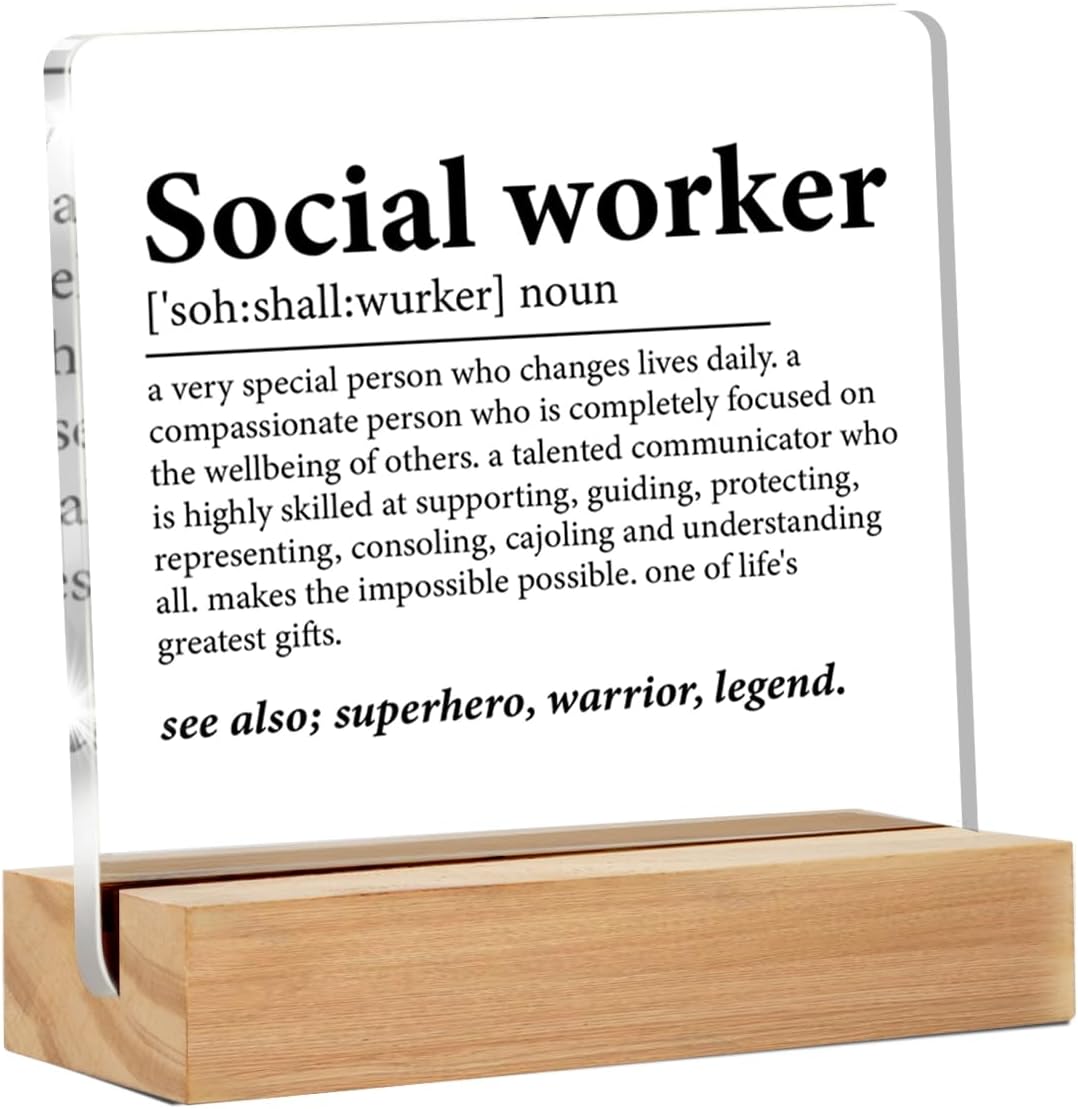 Social Worker Gifts for Women Men, Appreciation Gift for Social Worker Desk Decor Clear Acrylic Desk Decorative Sign Home Office Decoration, 4 x 4 Inches
