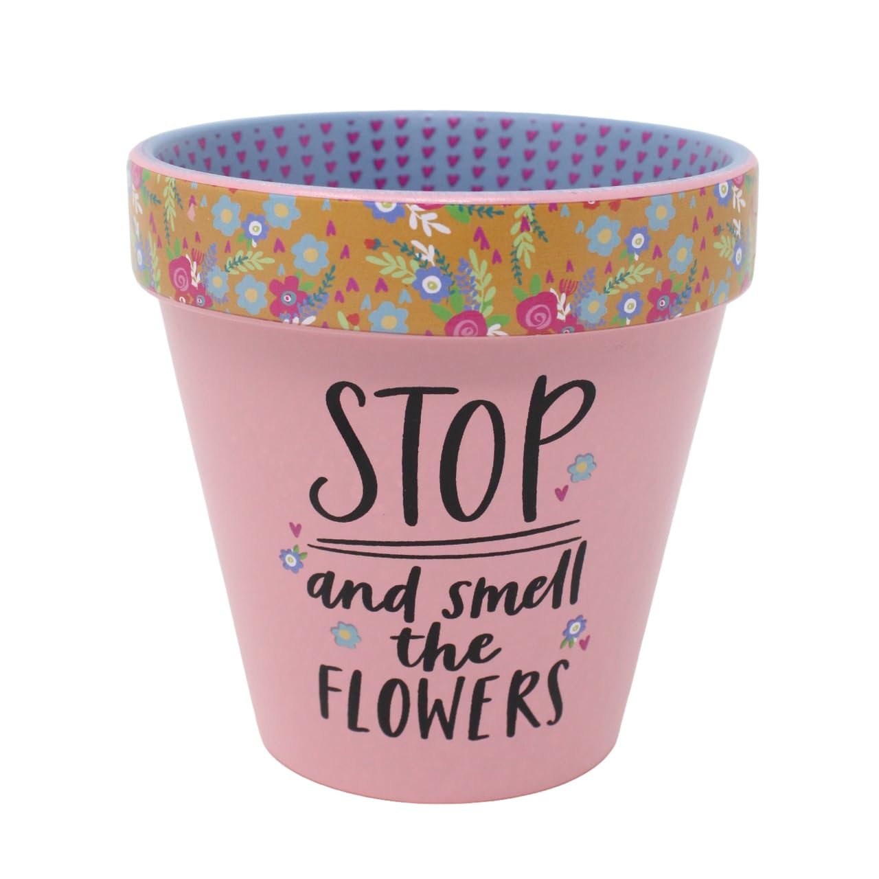 WPL Gifts Love Plants Small Flower Planter Pots - Fun Quotes & Humour in Pastel Colours - with Optional Coaster Add On - Perfect Floral Home Decor (Stop And Smell The Flowers)