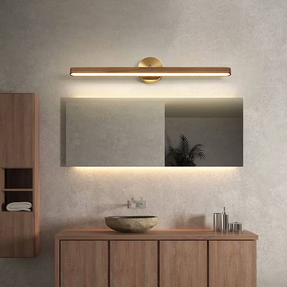 Lampa do lustra łazienkowego w stylu vintage, LED 12 W, lampa ścienna, drewno, IP44, wodoodporna, 60 cm, do toaletki do makijażu, do hotelu