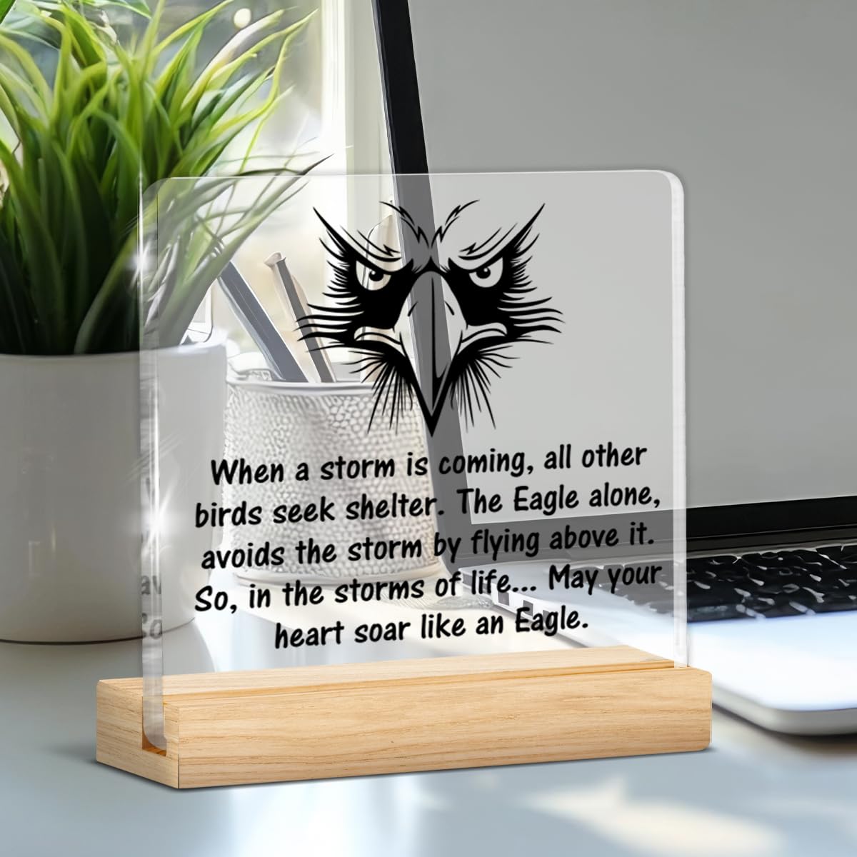 Inspirational Scouts Gifts, Graduation Gift for Boy Scouts Son, May Your Heart Soar Like an Eagle Clear Acrylic Desk Decorative Sign Home Decor