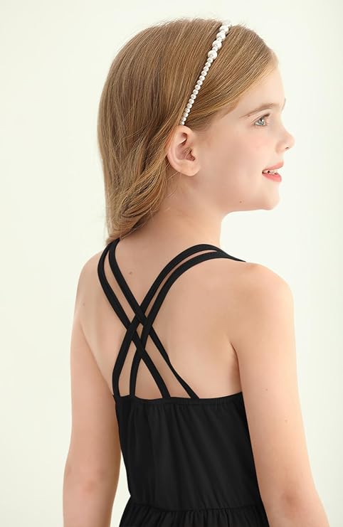 BesserBay Girls Summer Casual Sleeveless Criss Cross Tank Dress Cute Shift Pleated Midi Sundress with Pockets 3-14Y