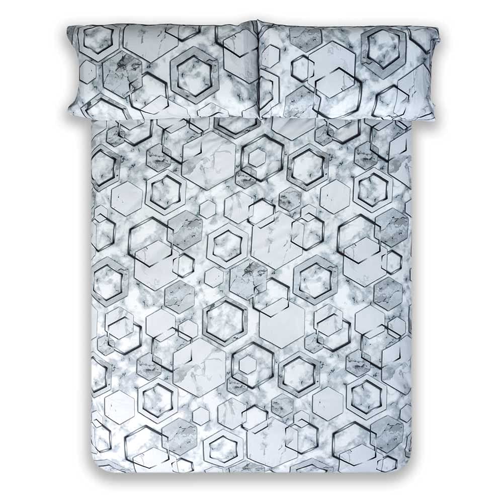 COTTON ARTean Funda Nórdica Cama 150 MARMOL Gris ALGODÓN 180 hilos Funda edredón 240x260 + 2 fundas almohada