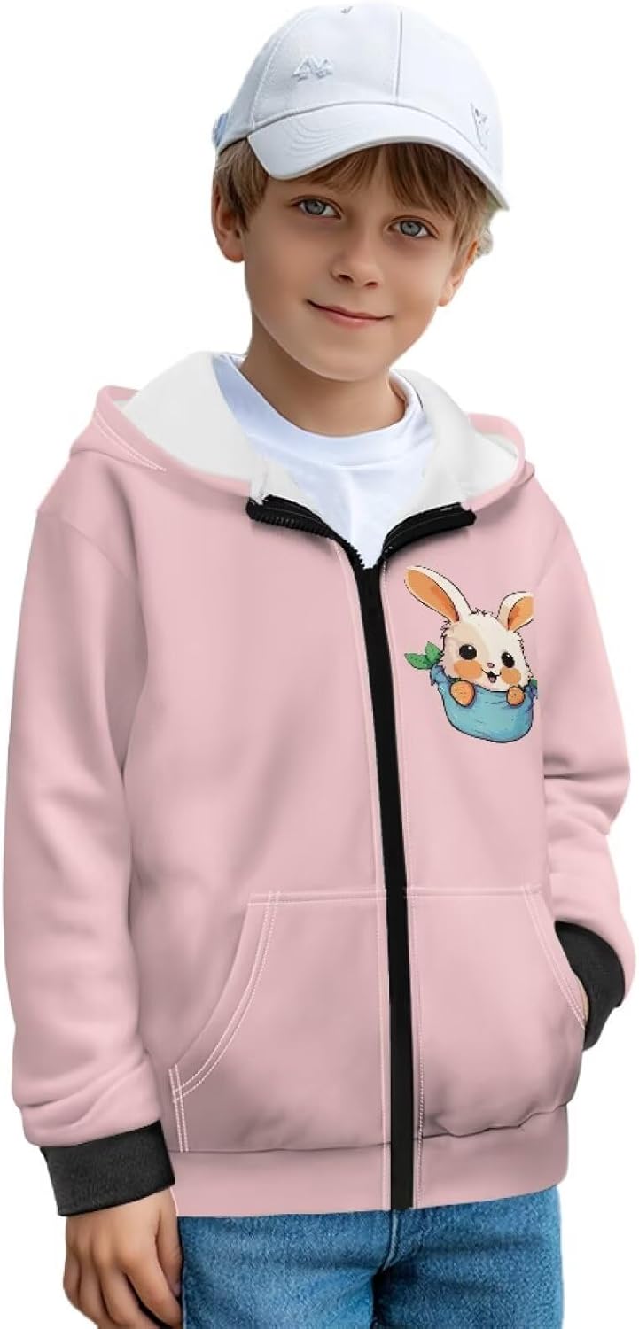 Kids Fleece Zip Up Hoodie Size 7-12 Boys Sweatshirts Fashion Kids Fleece Jacket with Kangaroo Pocket Animal Hoodie