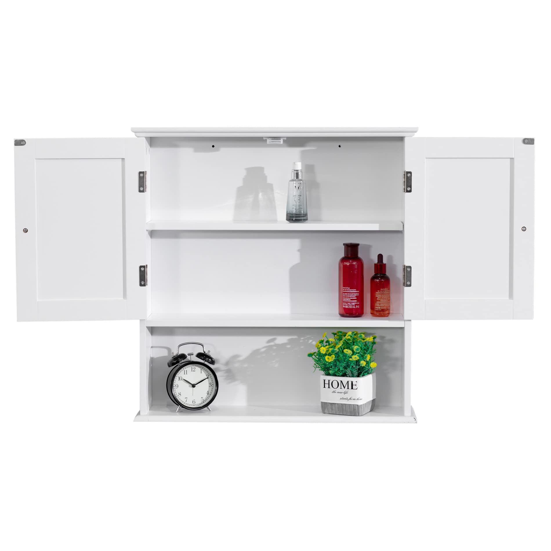Rebecca Mobili Armario De Pared para Baño, MDF, Blanco, 2 Puertas, 1 Estante, Colgante, Dispensador De Maquillaje - Dimensiones: 58 × 56 × 12 cm (A x AN x FON) - Art. RE6679