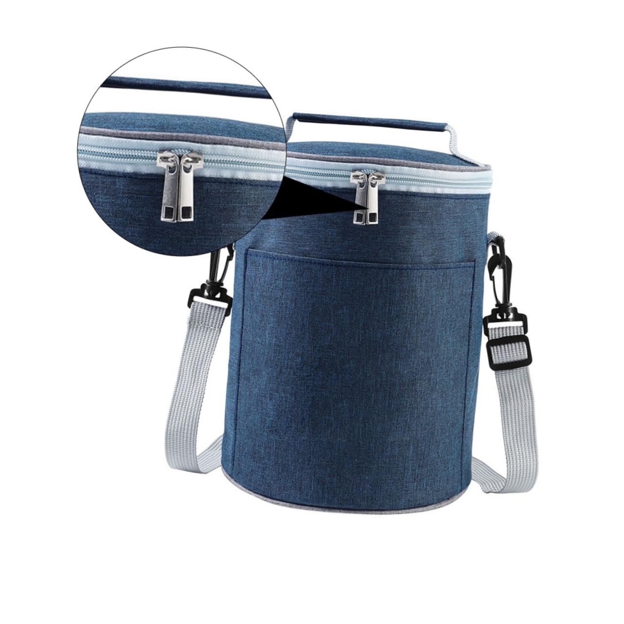 GALPADA Runde Isoliertasche für Lebensmittel, Aluminiumfolie, Navy, Oxford | Zwei Wege Reißverschluss, Leicht und Tragbar, für Picknick und Takeout
