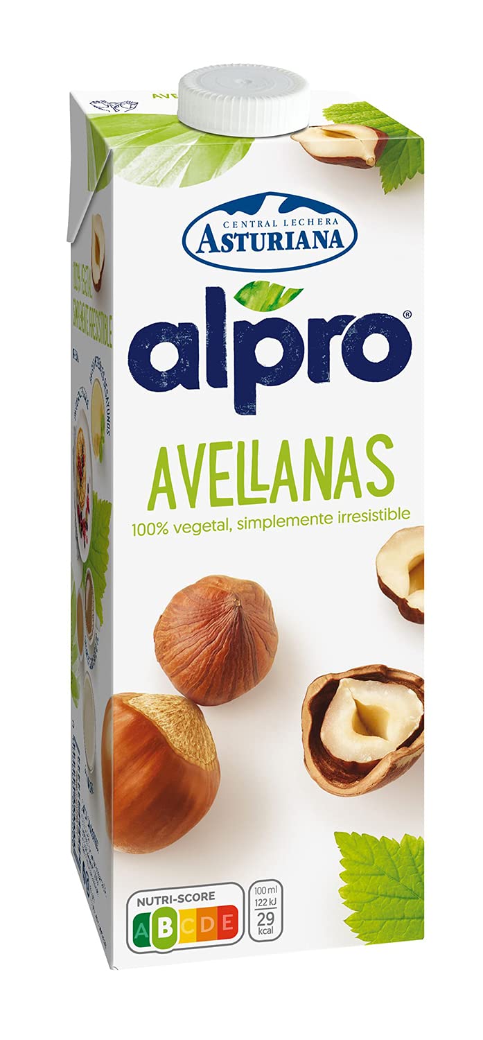 Alpro Central Lechera Asturiana - Bebida de Avellana, 100% Vegetal, Baja en Grasas con Calcio, Apta para Veganos, Brik de 1 litro - 1 x 1000ml