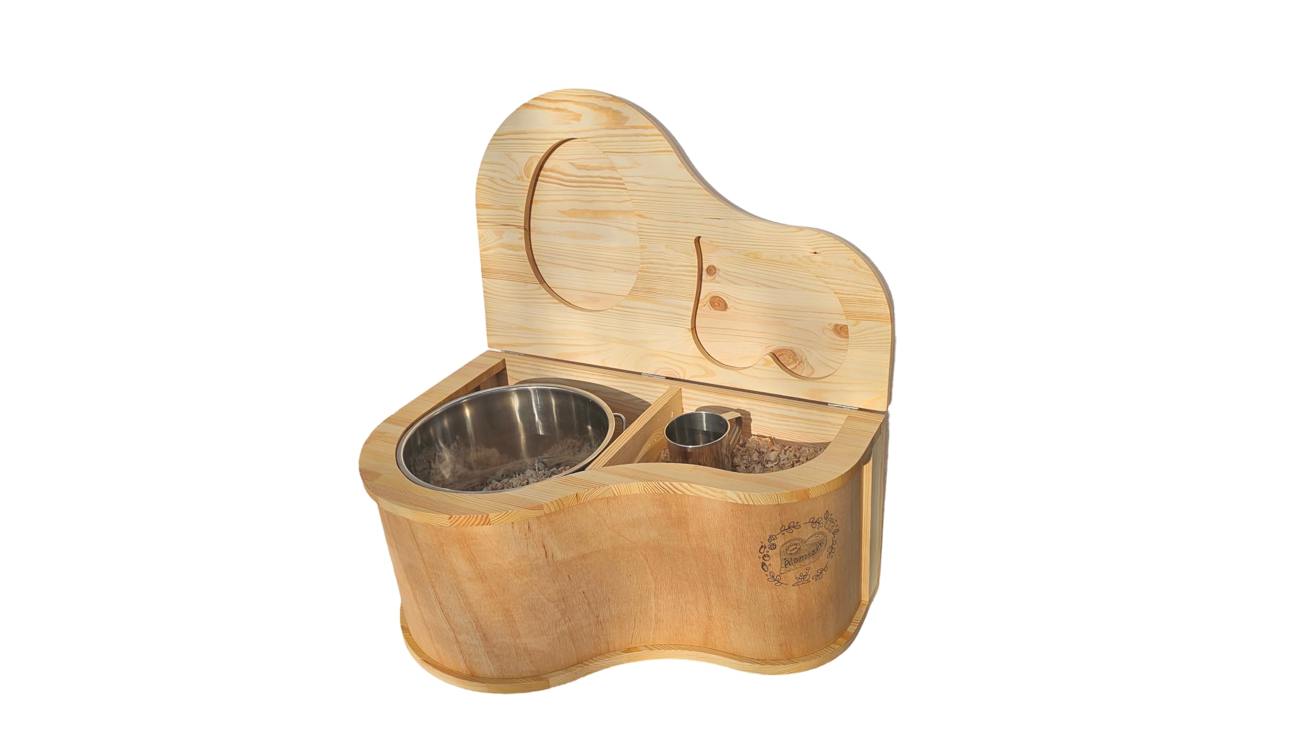 Toilette Sèche en Bois Naturel, Design Compact, avec Couvercle et Bac en Métal