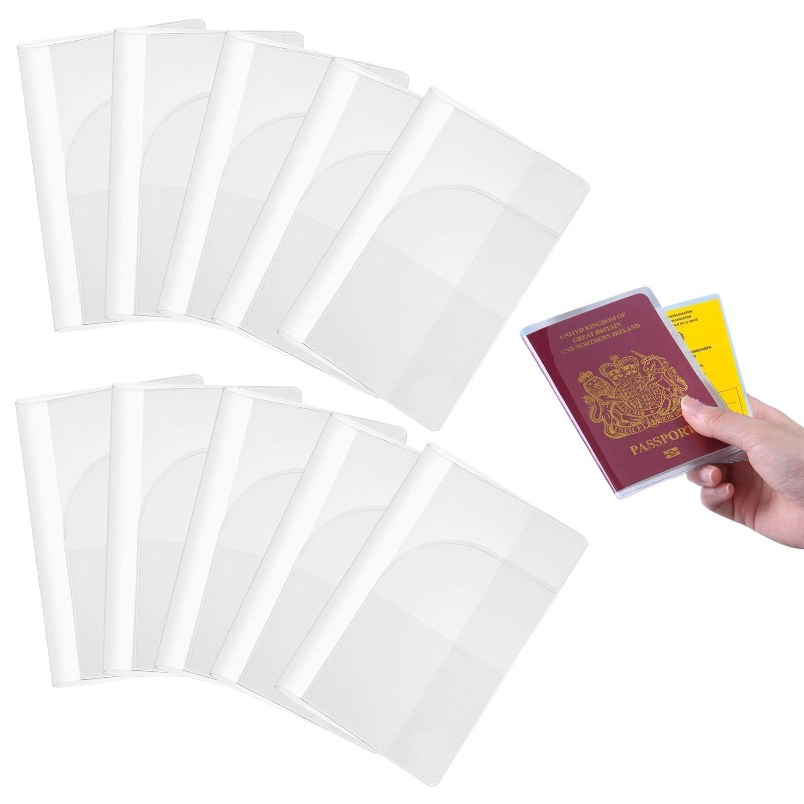 Lot de 10 housses de passeport imperméables – Portefeuille de voyage en vinyle transparent avec poches supplémentaires pour cartes et billets, couverture de passeport en plastique transparent pour