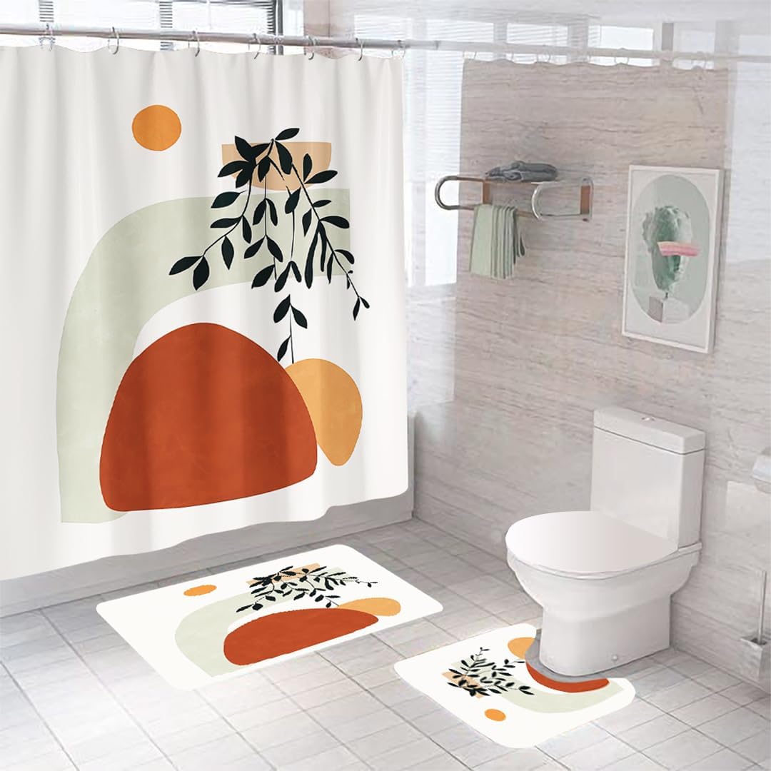 Kuber Industries Shower Curtain & Bathmat Set | Non-Slip Bath mats for Bathroom | Easy-Slide Curtains | Polyester Curtain or Bathmat for Bath D�cor | XTL401-3T | 3 Pcs Set | Multicolor