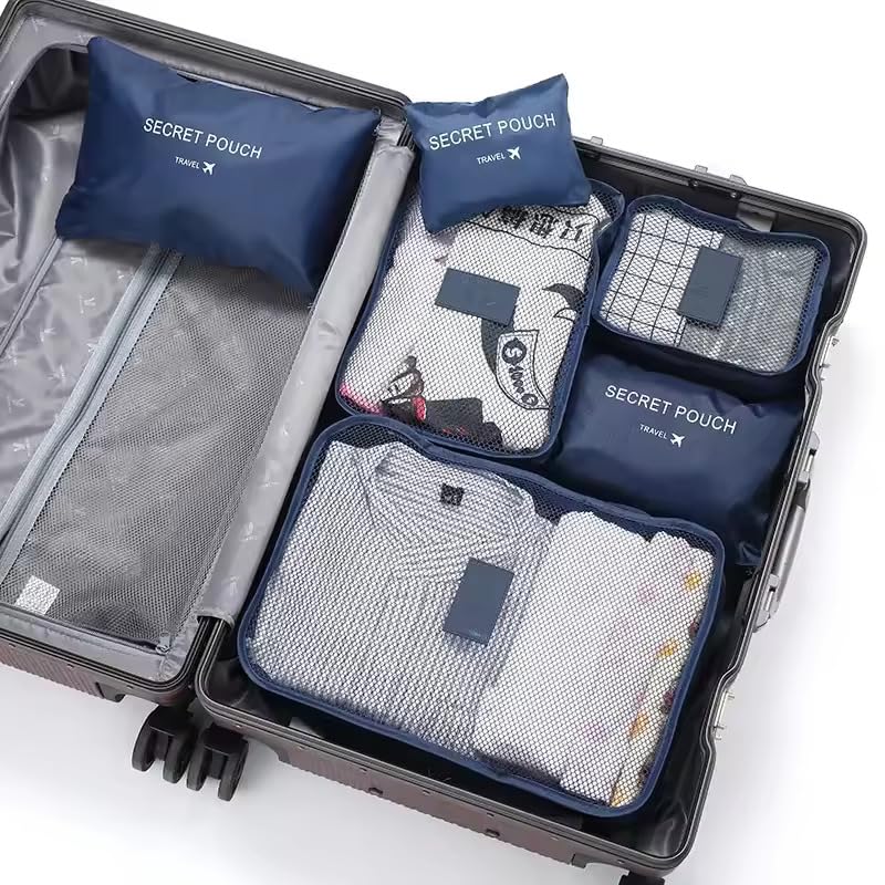 Kit Organizador de Mala para Viagens Prático para Roupas Calcinhas Maquiagens e Meias (Azul)