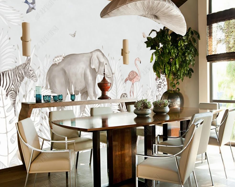 Papier peint intissé éléphant girafe - Poster géant mural de salon 150x105 cm