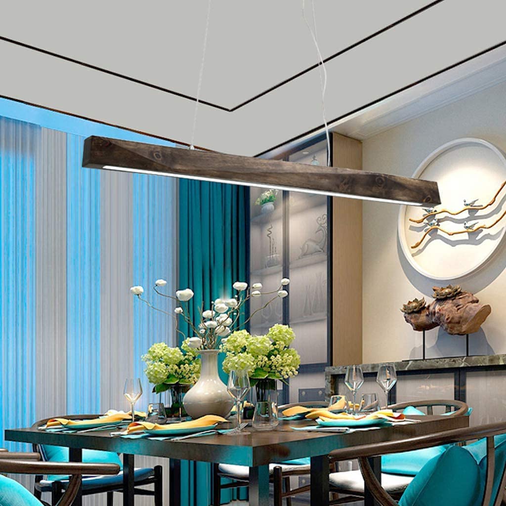 PANNN Chandelier Wooden LED Pendant Light Modern Dimmable Remote Control Hanging Lamp Industrial Vintage Adjustable Height Ceiling Lamp Living Room Acrylic Cafe Office Bedroom Pendant Lamp