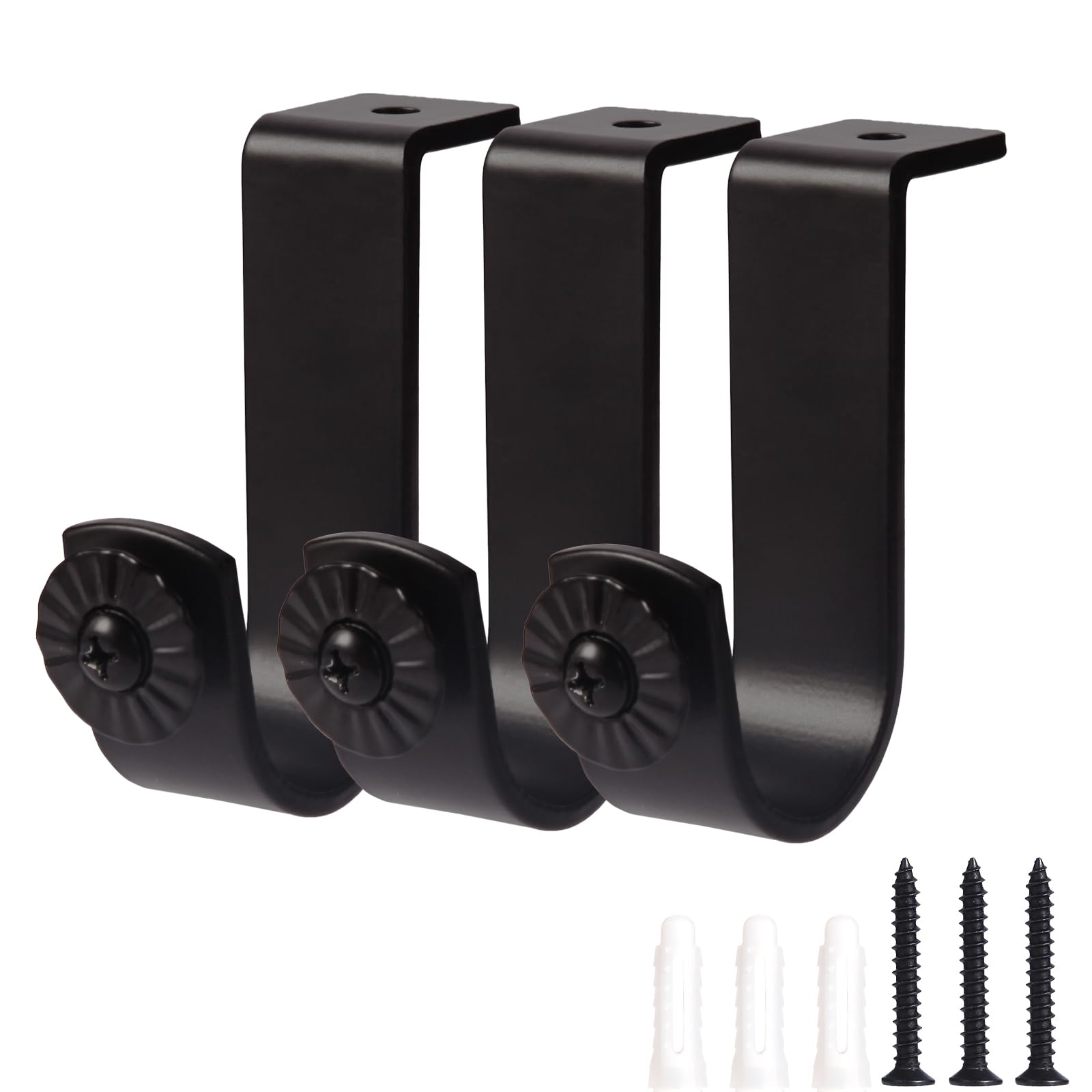 Curtain Rod Brackets - Ceiling Mount, Black (3 PCS)