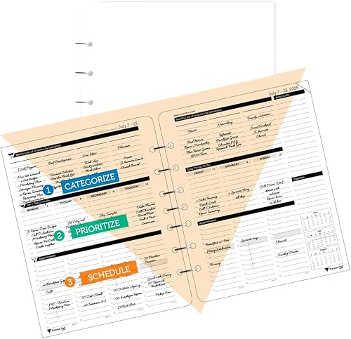 Planner Pad Embudo de 3 niveles de hojas sueltas de 7 agujeros, organizador de 12 meses, año calendario (enero a diciembre de 2023), tinta negra, 6