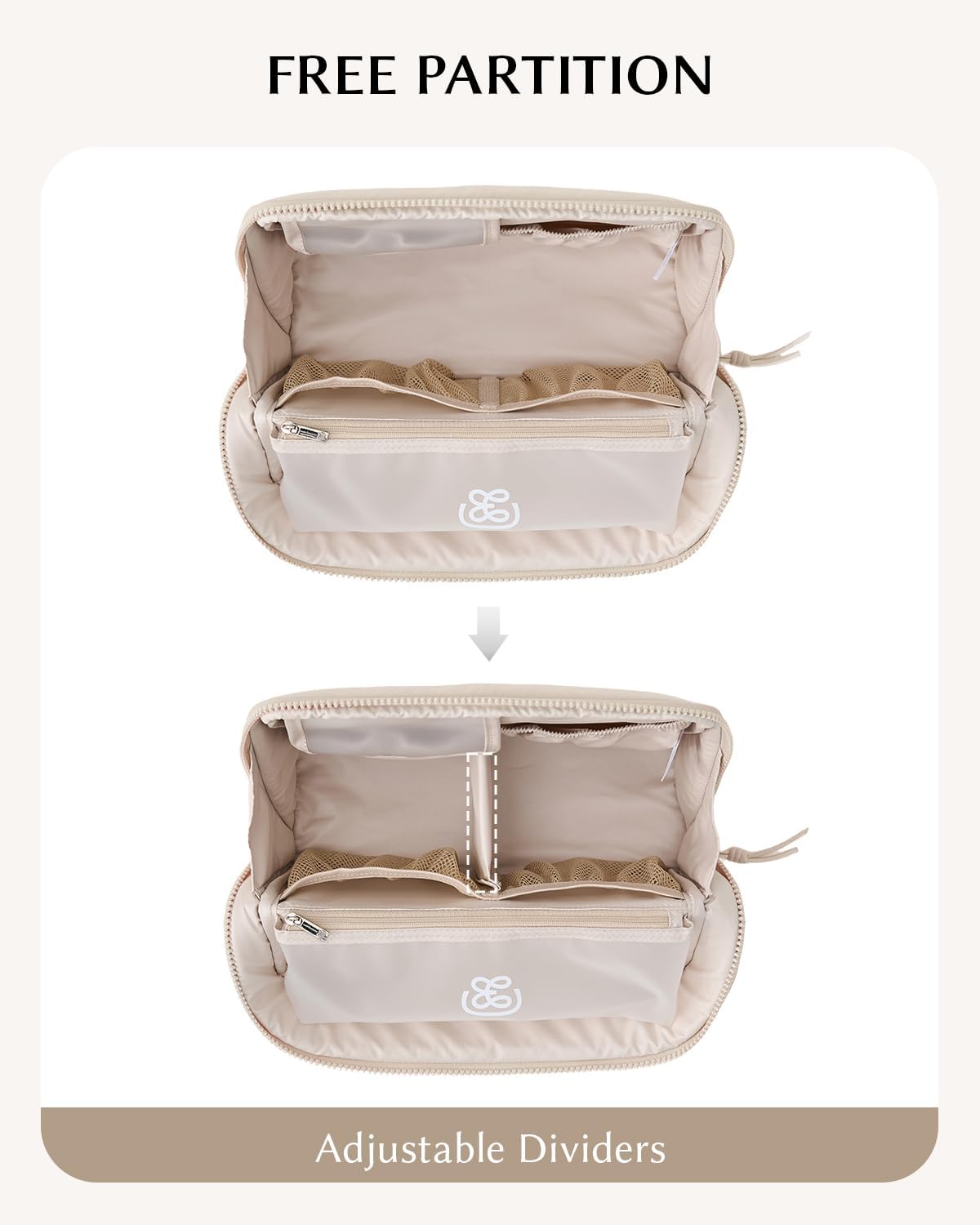 EACHY Standing Makeup Bag - Large Waterproof Cosmetic Bag & Toiletry Bag Organizer with Phone Holder, Detachable Dividers, Wipe-Clean Brush Pouch for Women
