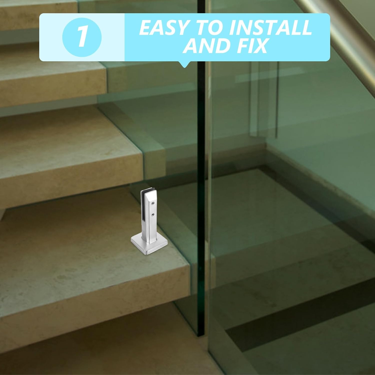 304 Stainless Steel Glass Clamp with Cover and Screws, No-Drill Wall Mount Shelf Bracket for Platform and Stair Handrail Glass Fixing, Brushed Finish,