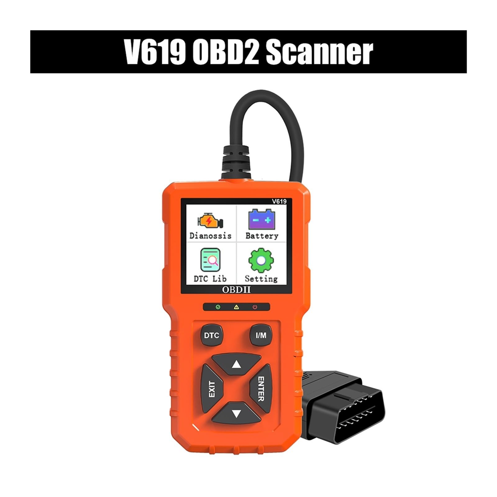 Narzędzie diagnostyczne V619 OBD2 do samochodów Odczyt informacji o pojeździe Czytnik kodów Skaner wielojęzyczny Tester akumulatora Sprawdź system silnika(Oranje)