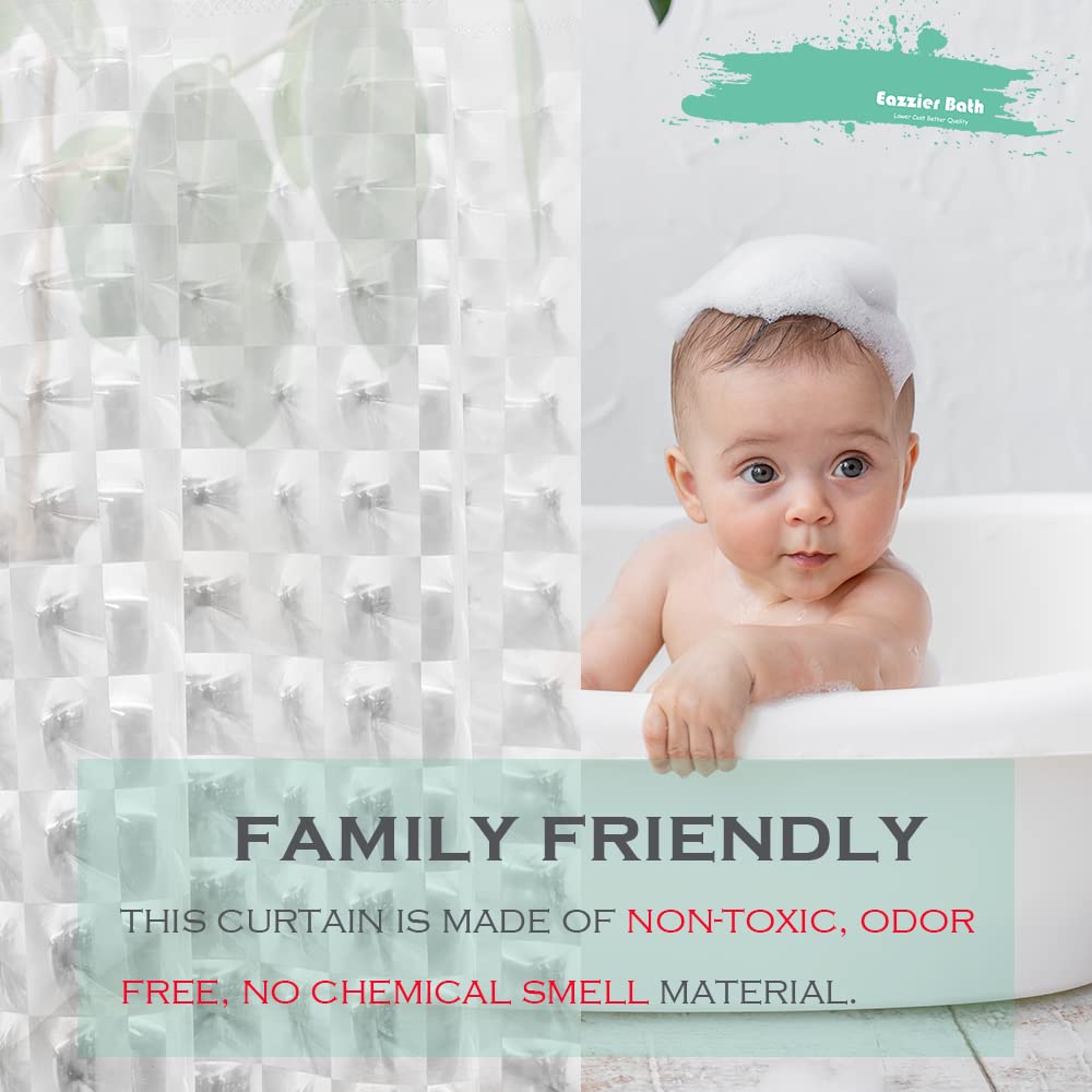 3D Crystal Clear Plastic Shower Curtain Liner, 72x72 Inch Thin Lightweight Ice Cube Plastic Bathroom Shower Showroom Inner Curtain with Rustproof Metal Grommet Holes and Weighted Magnets