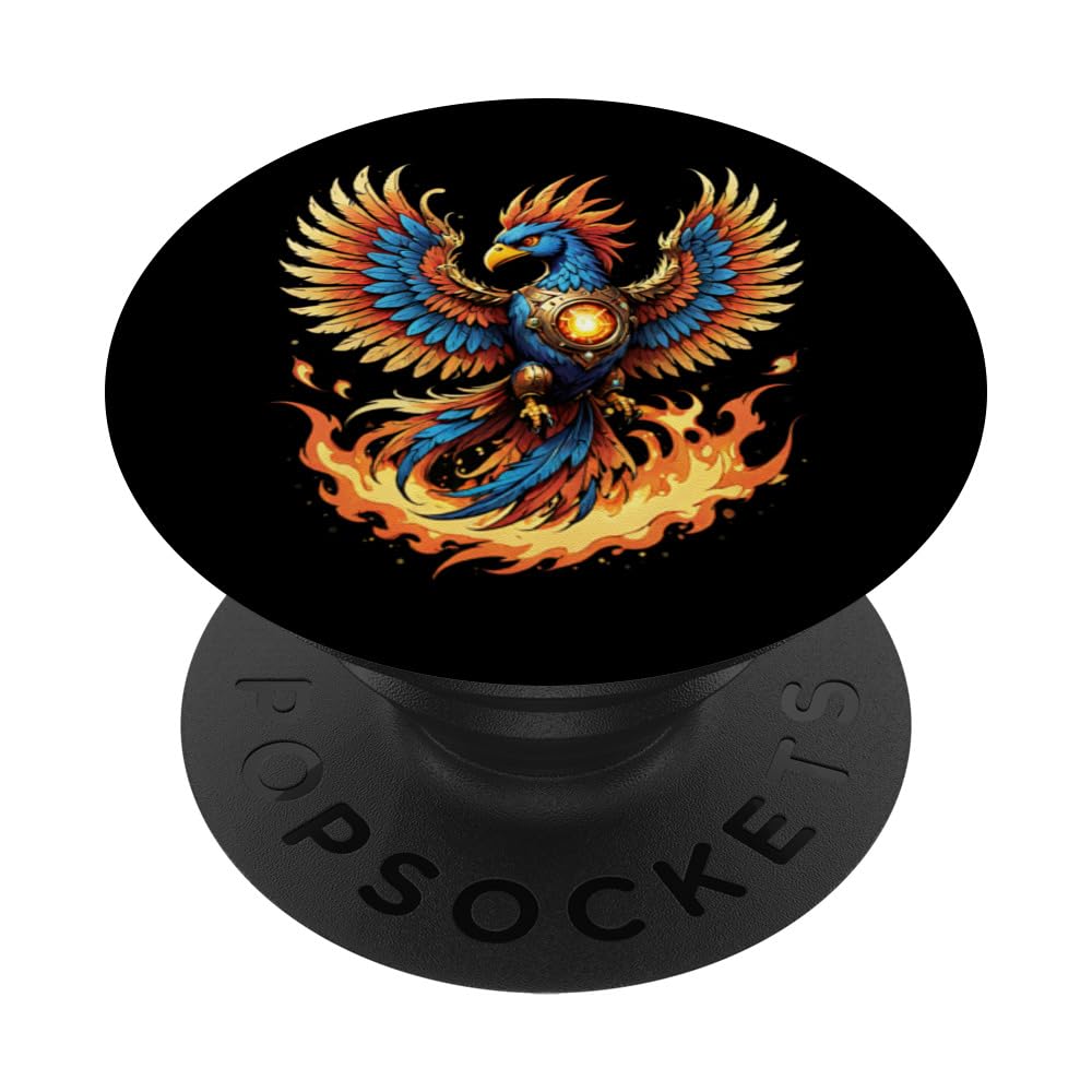 Illustrated Vintage Steampunk Flaming Phoenix Rising PopSockets Swappable PopGrip, Black
