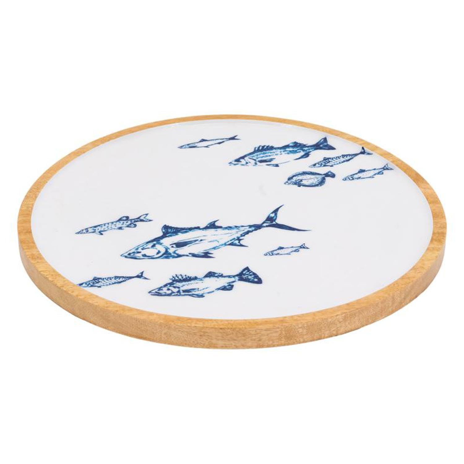 Plateau en manguier décor poissons idéal pour présenter vos apéritifs et desserts