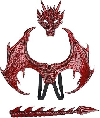 furlinkhm Kids Dinosaur Costume Dress Up Wings Dragon Tail Mask Set Halloween for Children Birthday Party Favors Gifts