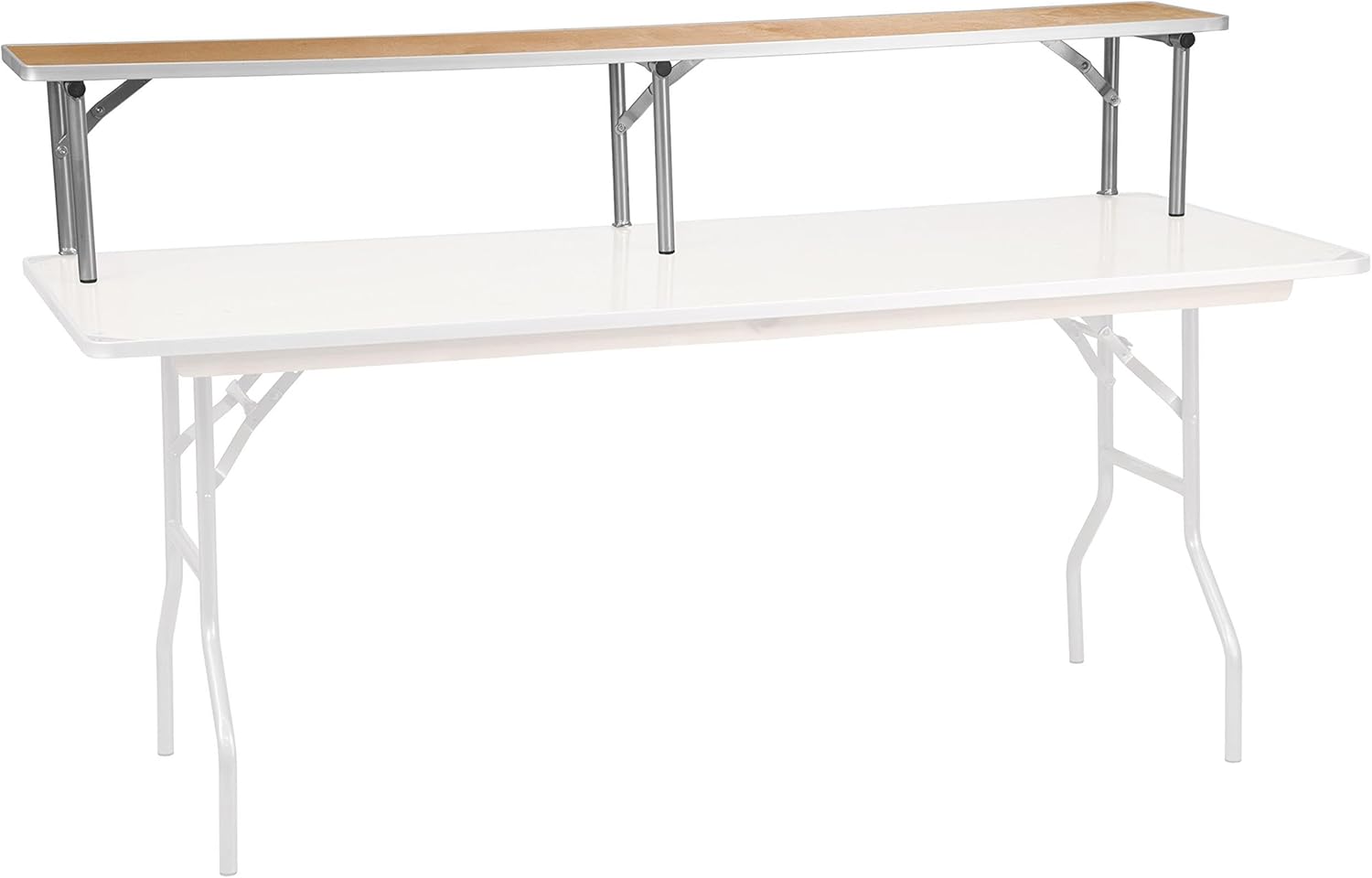 Flash Furniture Amara 72" x 12" x 12" Birchwood Bar Top Riser with Folding Silver Legs, Wooden Foldable and Portable Riser for Event and Bar Tables