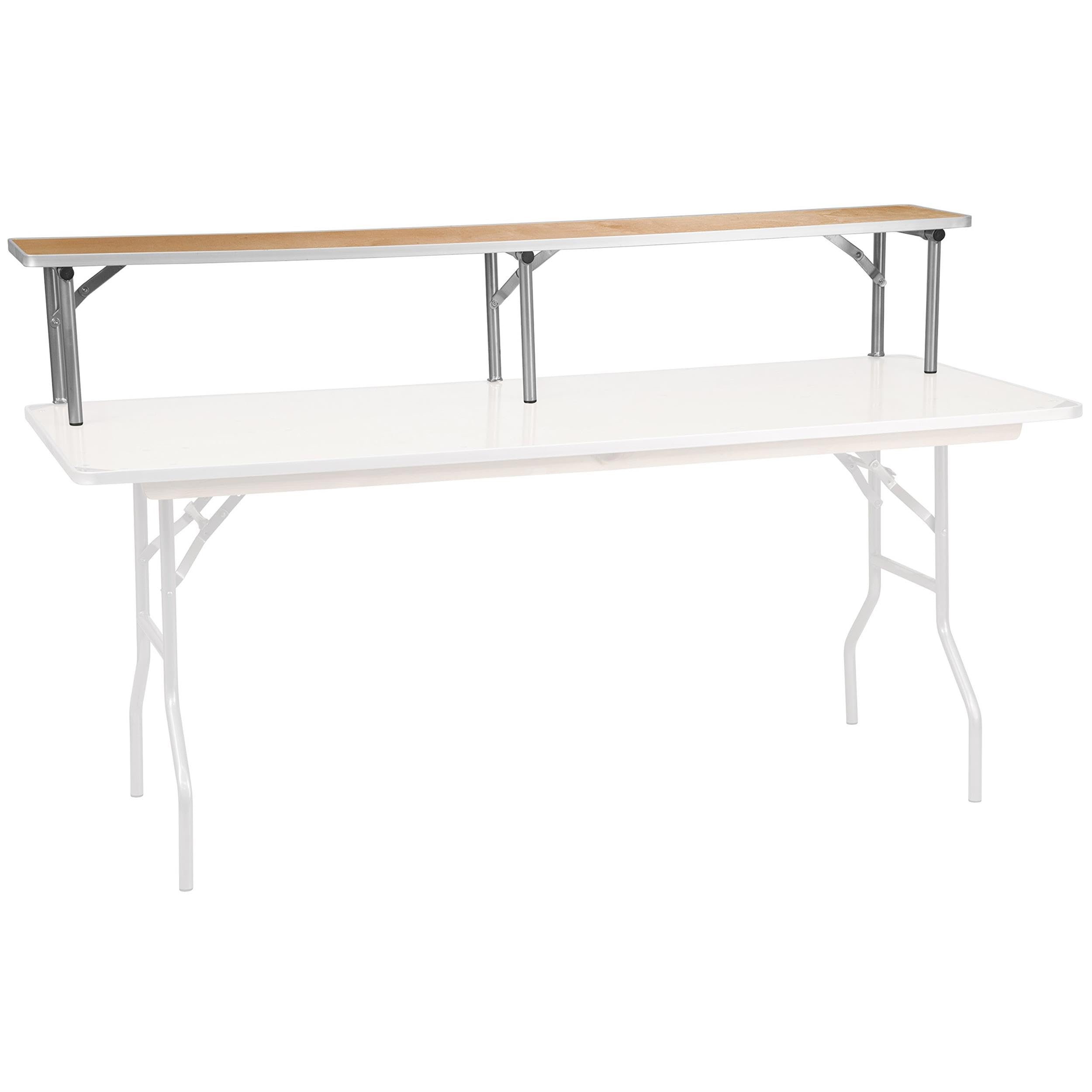 Flash Furniture Amara 72" x 12" x 12" Birchwood Bar Top Riser with Folding Silver Legs, Wooden Foldable and Portable Riser for Event and Bar Tables