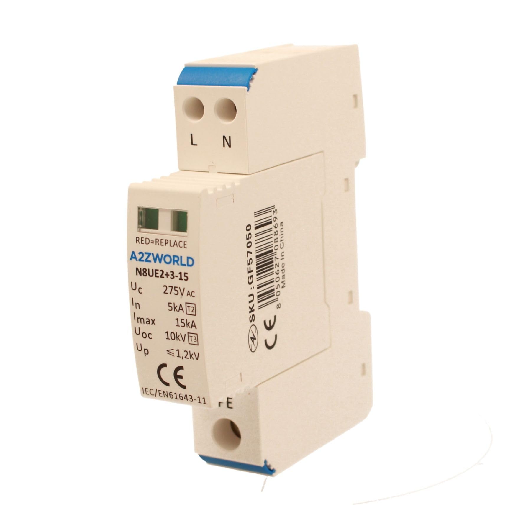 Descargador de sobretensión modular, SPD Tipo 2+3 T2+T3, 1P+1P Solo 1 Módulo DIN, 5kA-15kA 10kV AC275V, IP20 IEC61643-11