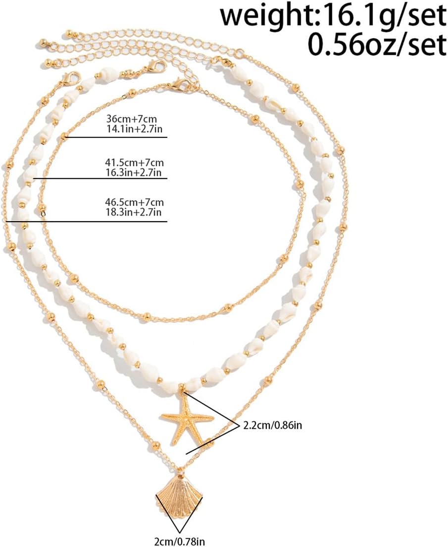 Seashell Charm Necklace for Women Stackable Starfish Necklace Fashion Boho Adjustable Necklace Dainty Layered Pendant Conch Shell Summer Beads Beach Vacation Essentials Ocean Jewelry Gifts - Image 7