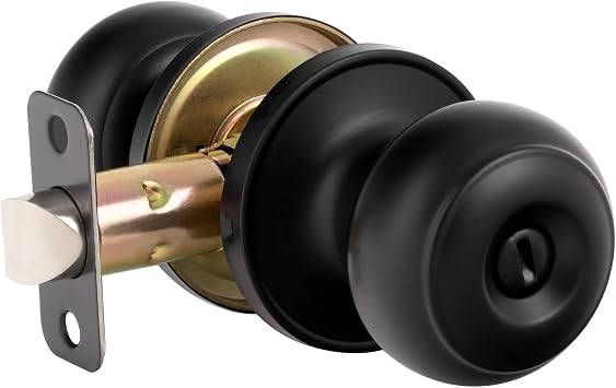 HOSOM Privacy Door Knob, Matte Black Door Knob Set, Black Door Handles Interior, Keyless Doorknobs Interior Door Lock for Bedroom, Bathroom, 1 Pack