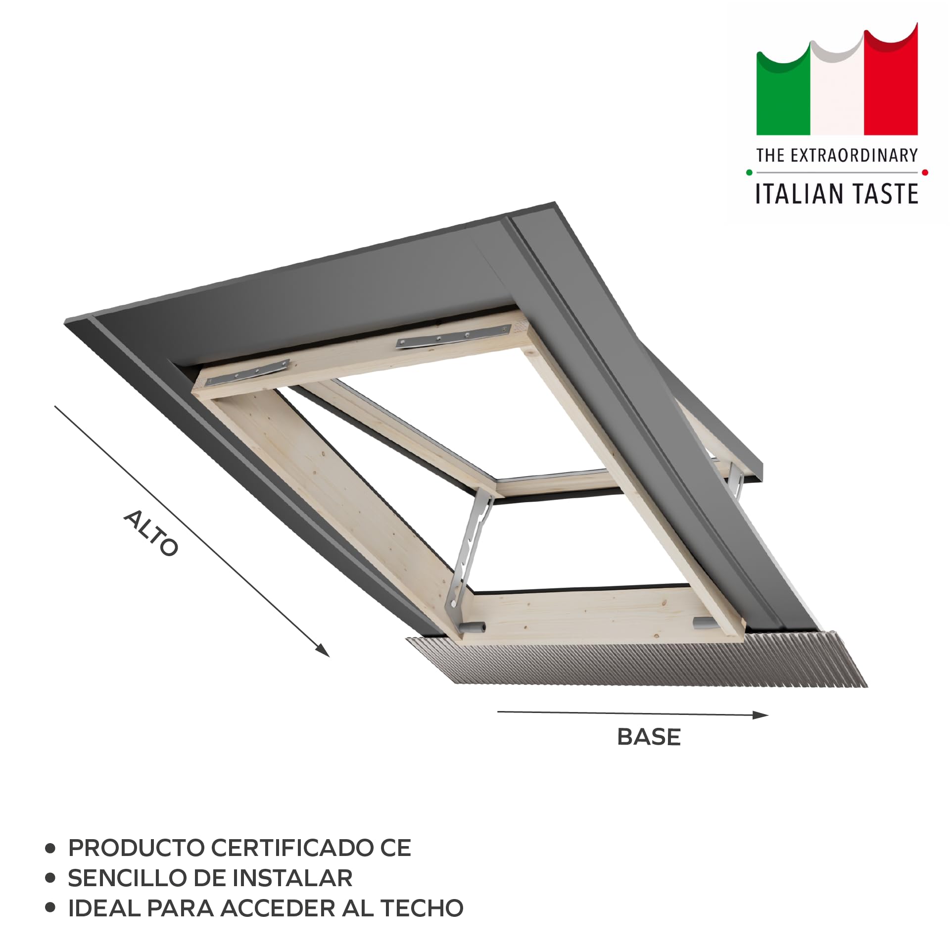 Emica - Claraboya abertura Vasistas en Aluminio | Línea Best Vidrio Antigranizo y Seguridad Interna 4T-9-4T | Tirador con 4 posiciones de apertura | Ventanas para Tejados (55x72 Base x Alto)