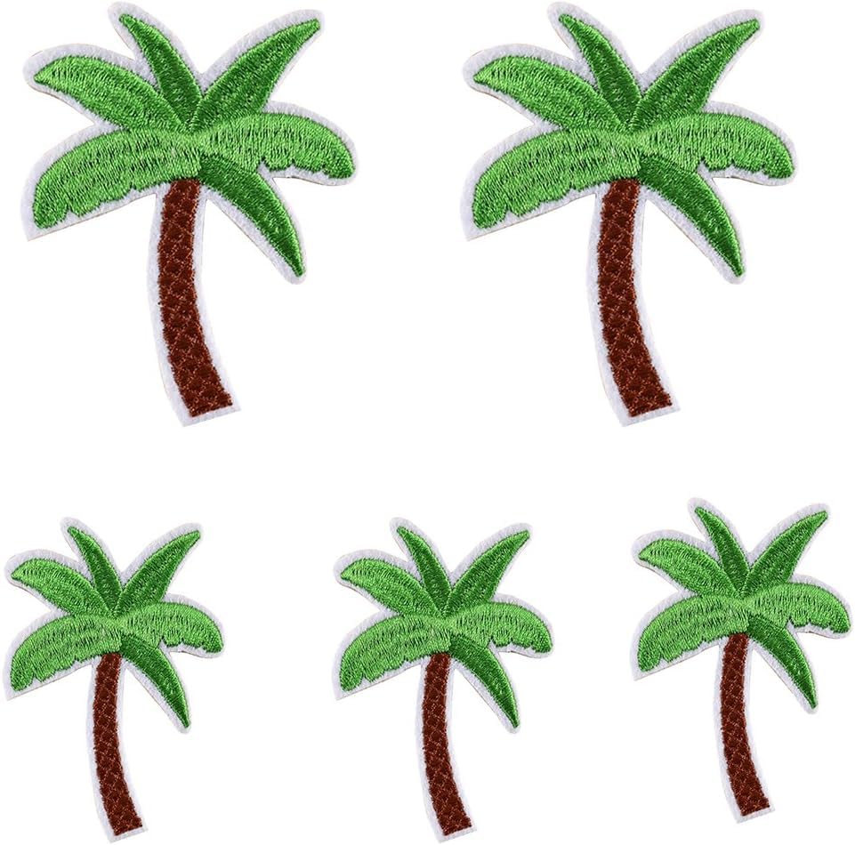 SquarezhenBo5Pcs Green Applique Art Crafts for DIY Clothing Accessories,Coconut Palm Tree Embroidered Patch Iron on Patch DIY Sewing Applique Trim and Embellishments Applique Patches