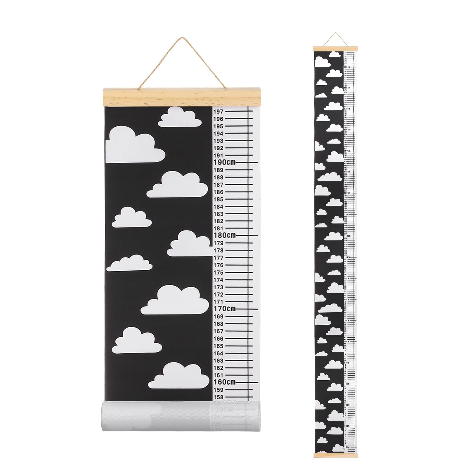 sourcing map Growth Chart for Wall, 195 x 20cm Removable Canvas Height Chart Ruler, Hanging Measurement Ruler for Bedroom Playroom Wall Decor (Black, Cloud Style)