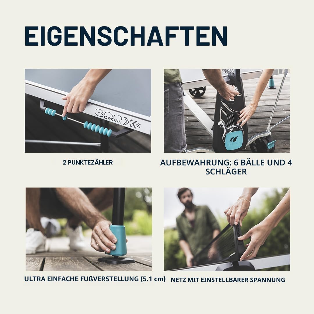 Cornilleau 300x - Outdoor Tischtennisplatte - Klappbar - Einfach zu bedienen - 5 mm Melaminharzplatte - TÜV geprüft-Tischtennistisch für draußen - Turniermaße - Grau oder Blau