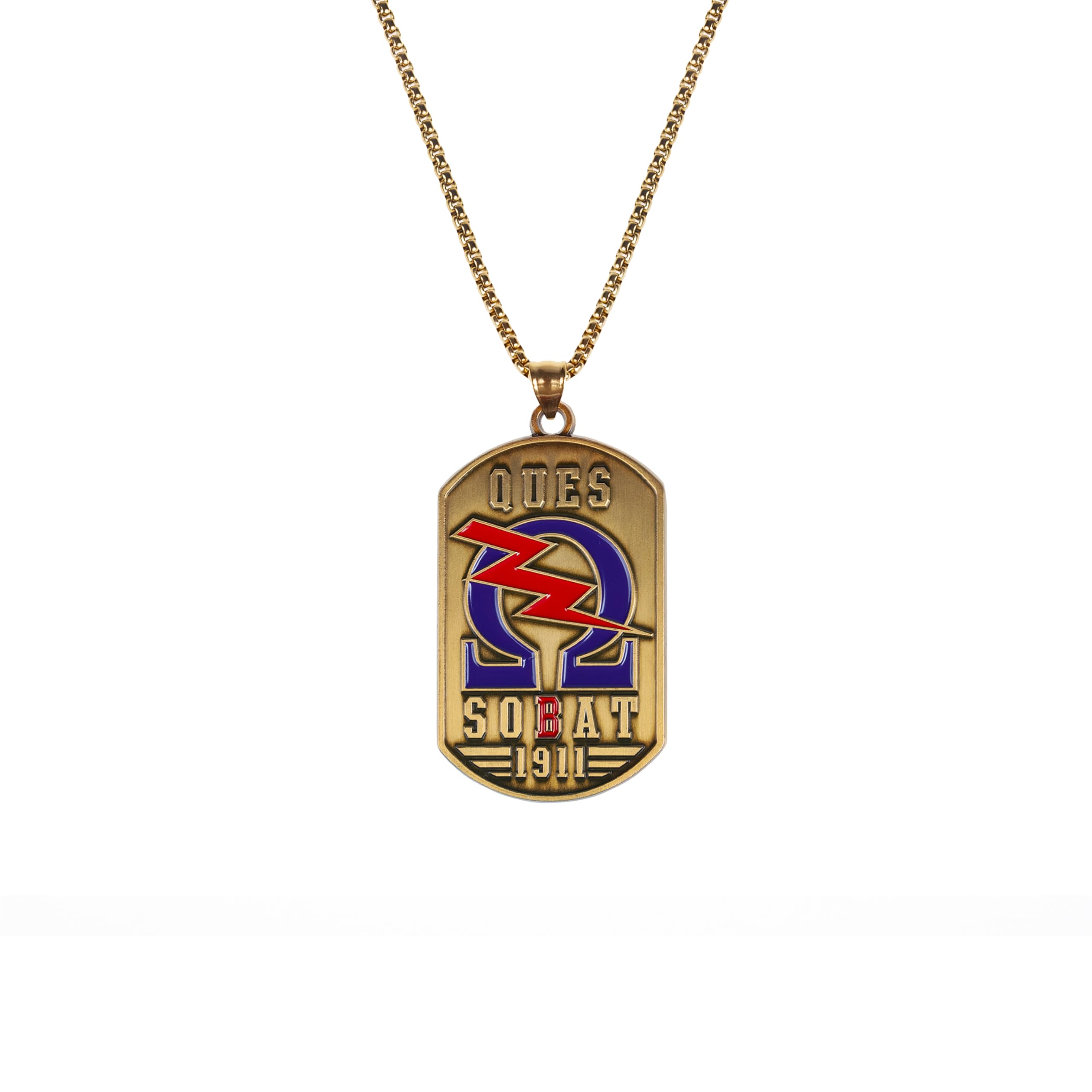 Bad Bananas BBGreek Omega Psi Phi Paraphernalia - Official Vendor - Dog Tag Pendant Necklace - 24 Inch Box Chain - Collection