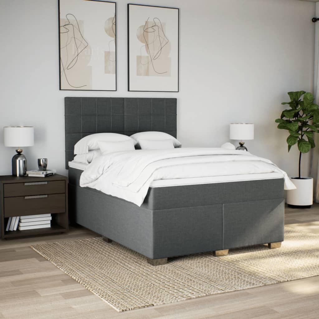 Cama con somier de 160 x 200 cm, color gris oscuro, con colchón y sobrecolchón de muelles ensacados de pino medio, altura regulable