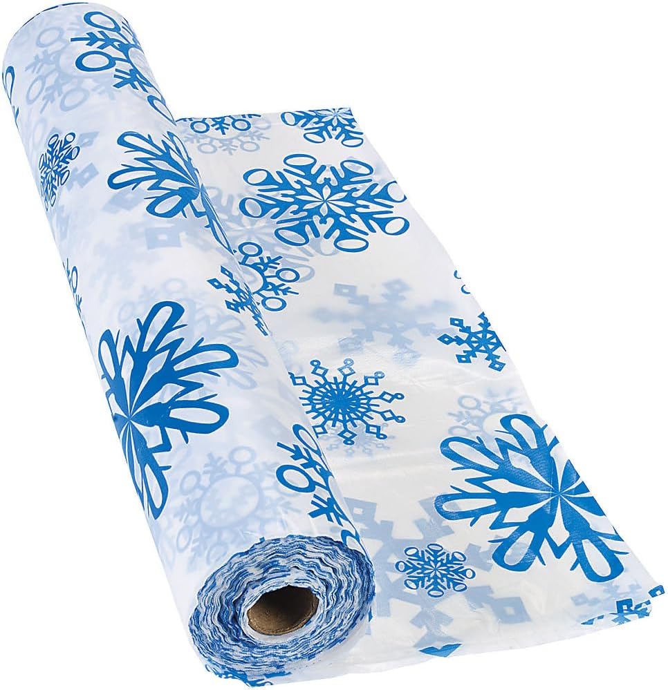 Fun Express Snowflake Tablecloth Roll (100 feet Long) Christmas and Winter Party Supplies - VBS 2026 Vacation Bible School Decor