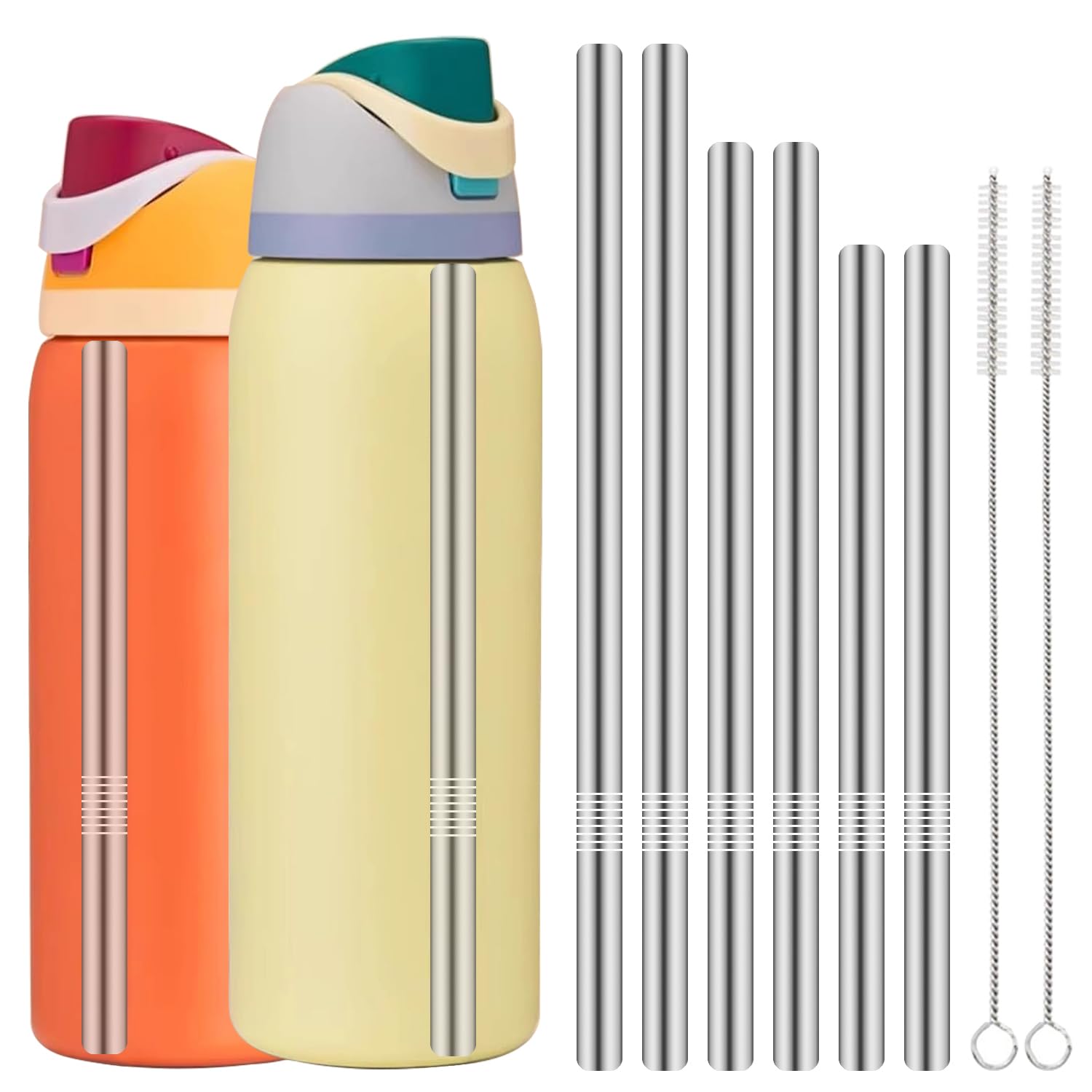 6 Pcs Metal Replacement Straw Compatible for Owala Water Bottle 24 oz 32 oz, with 2 Straw Cleaner, Reusable Stainless Steel Straws, Travel Tumbler Straws Bottle Accessories for Indoor Outdoor, 3 Sizes-image-44