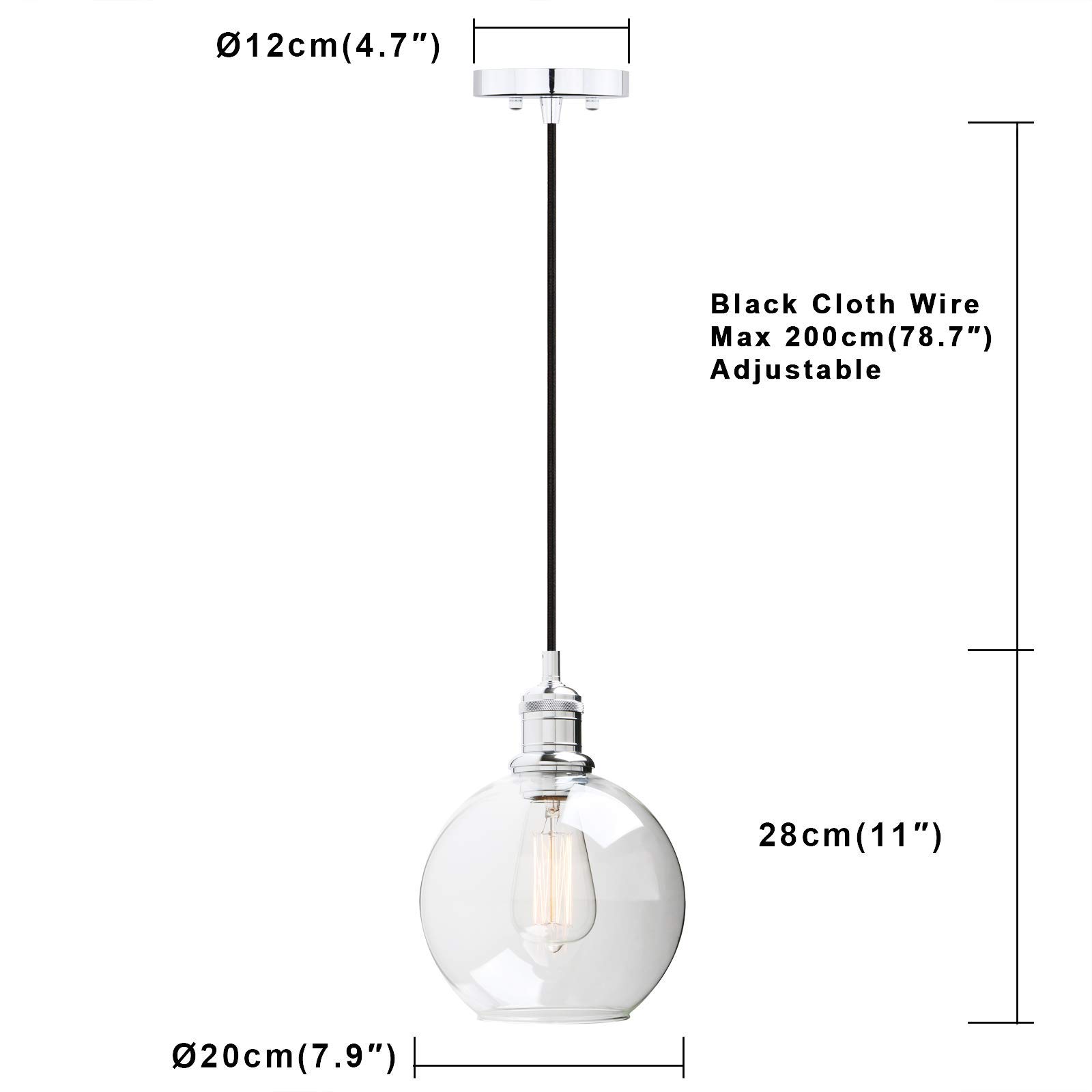 Oświetlenie przemysłowe 7,9 ”Globe Wiselant Lightings z przezroczystą abażurą, loft wiszące światła sufitowe