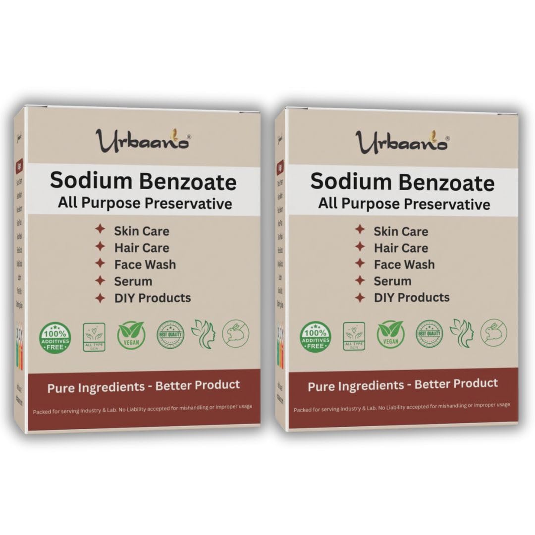 Urbaano Herbal Sodium Benzoate Preservative powder - 200gm For Soap Making, Shampoo, Cosmetics, Lotion, DIY Personal Care & Herbal products for Face, Hair, Skin & Body (100g X 2)