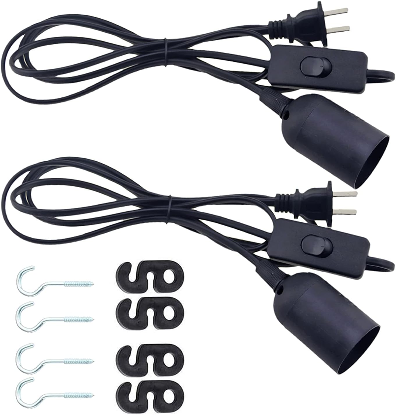 Odlamp 2 pcs E26 E27 LED Pendant Light Sockets 1.8m / 5.9FT Extension Cord with On/Off Switch and US AC Power Plug Lamp Holder Bulb Socket for Pendant Lighting Bulb Lamp (5.9ft 2pcs)
