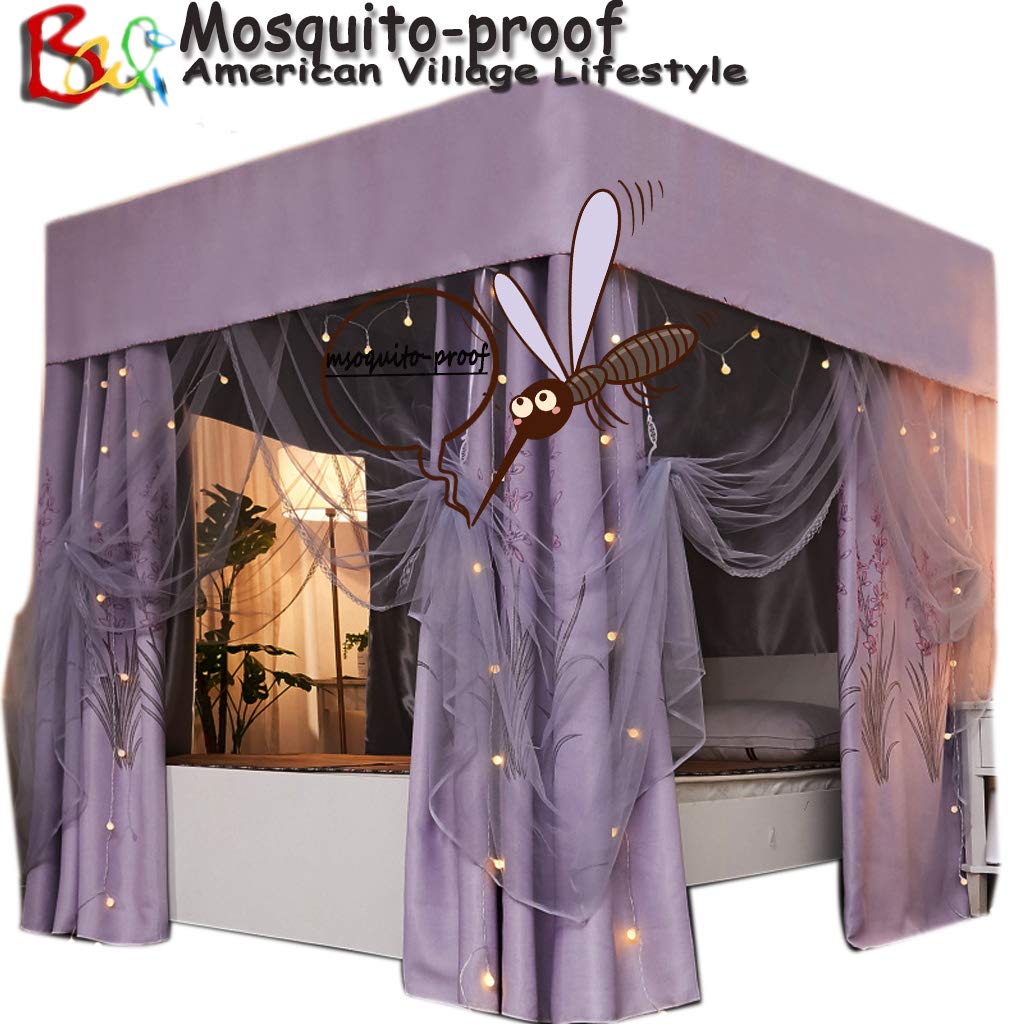 Homepingnew 95% Lightproof 4 Corner Post Bed Curtain Canopy with Mosquito Net Windproof Bed Canopy Bedroom Privacy Protection Decoration for Adults Girls Boys Teen Gift (Purple, Full)