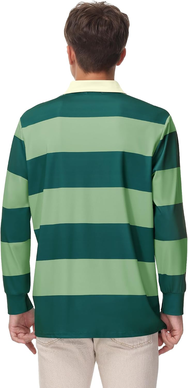 Arvilhill Men Classic Costume Halloween Blues Stripes Clues Green Polo Shirt