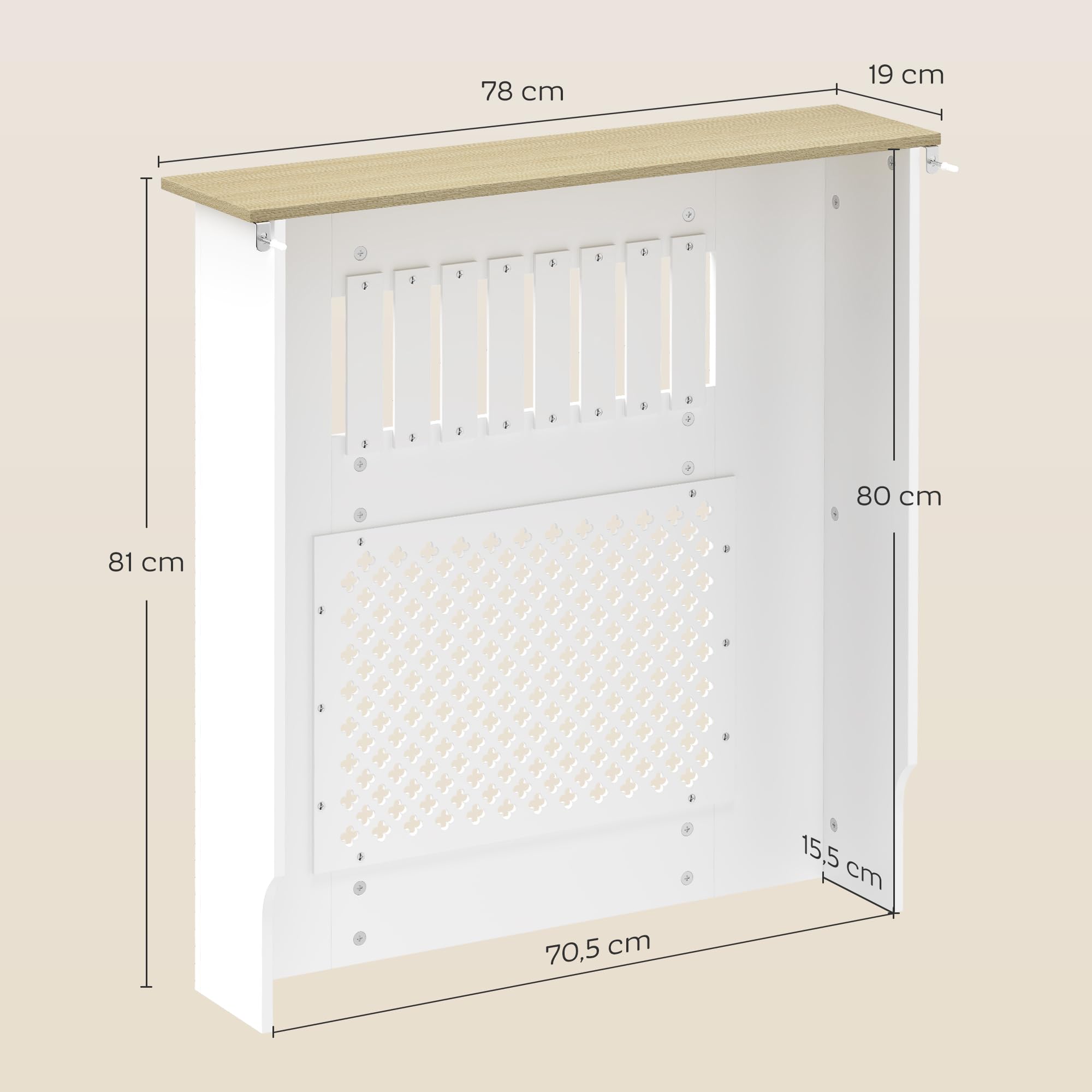 HOMCOM Couvercle de Radiateur en Bois, Cache Radiateur Moderne à Lattes avec Détails Croisés et Étagère Supérieure, pour Salon, Chambre à Coucher, Couloir, 78 x 19 x 81 cm, Blanc